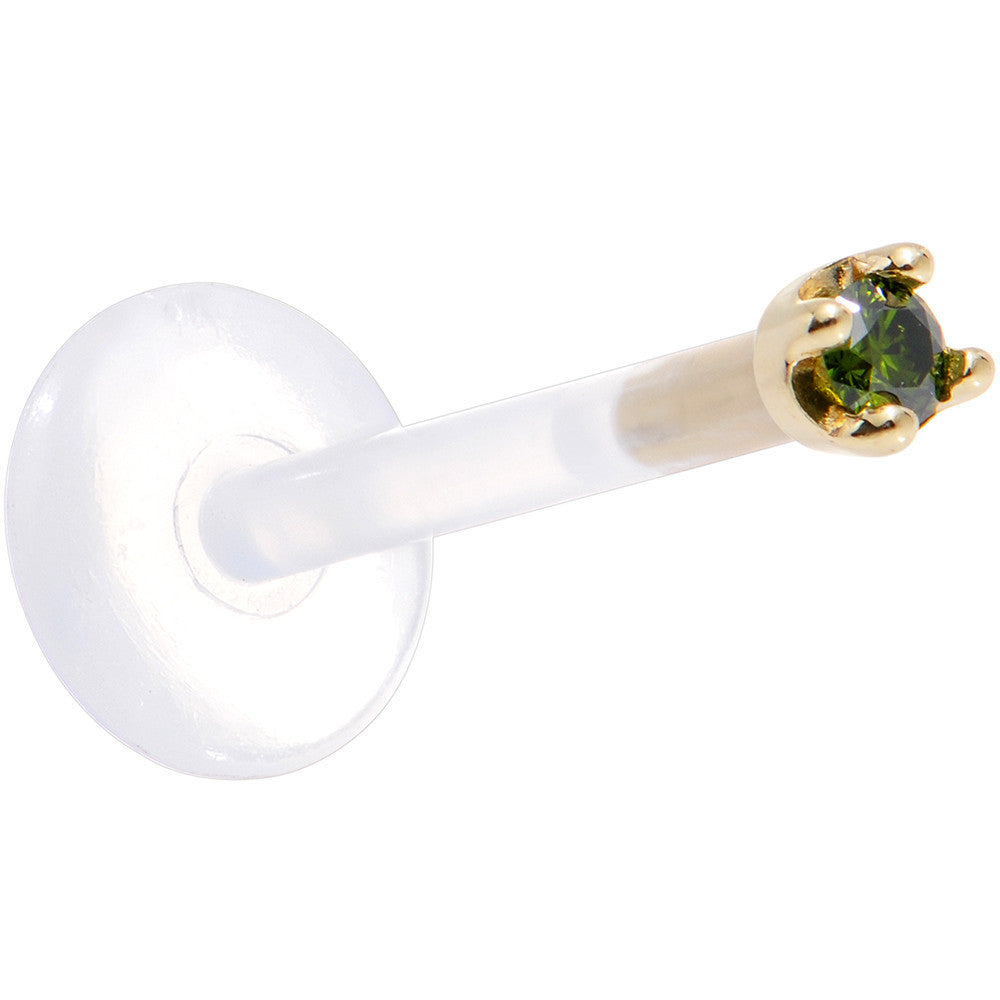 BodyCandy Solid 14K Yellow Gold 1.5mm Genuine Green Diamond Bioplast Push in Monroe — back view