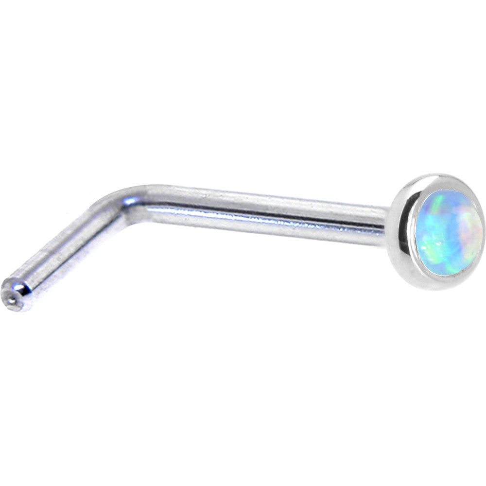BodyCandy Solid 14K White Gold 2mm Light Blue Synthetic Opal Nose Ring — lifestyle context