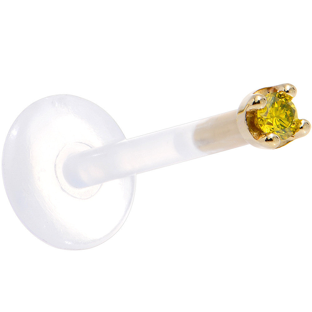 BodyCandy Solid 14K Yellow Gold 1.5mm Genuine Yellow Diamond Bioplast Push in Monroe — back view