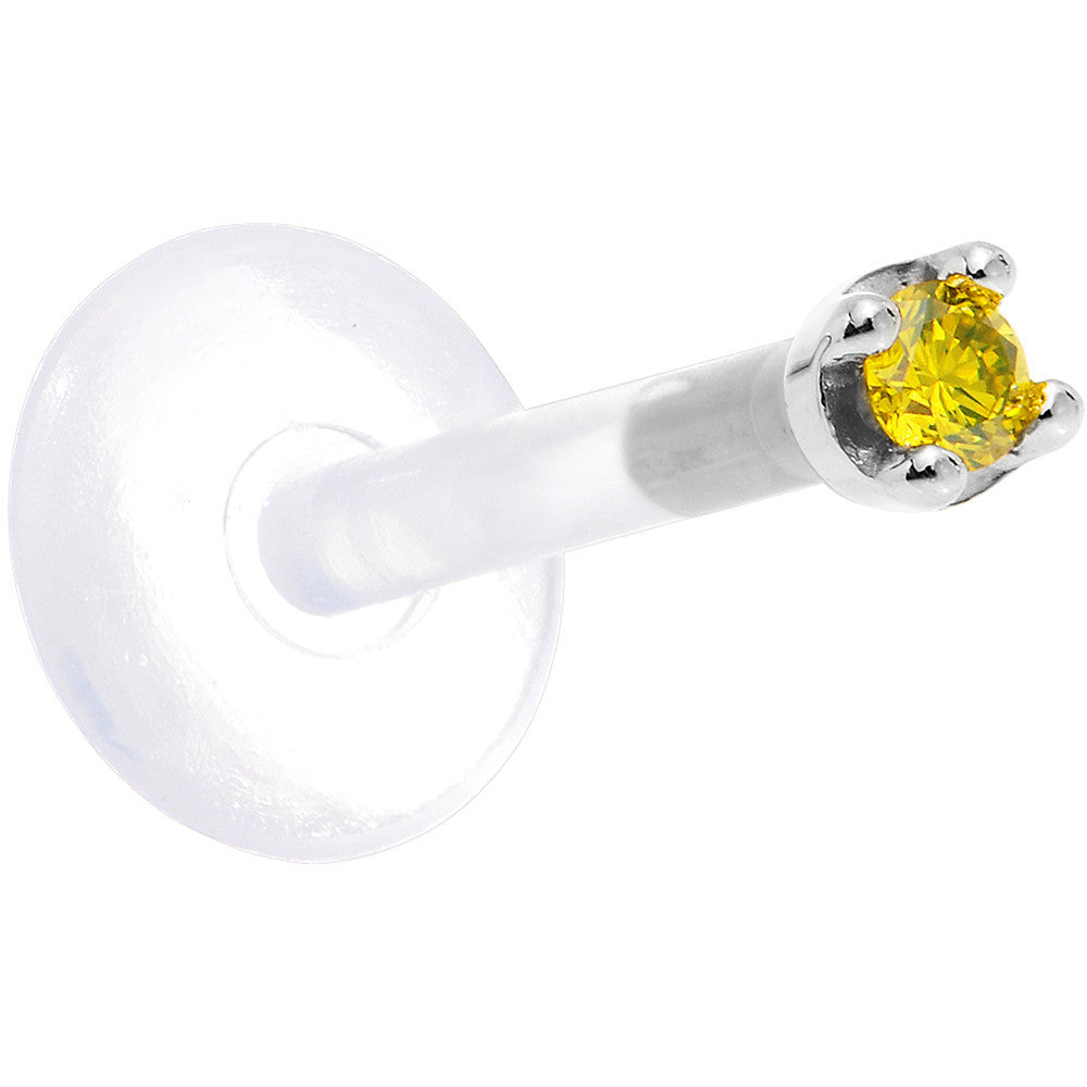 BodyCandy Solid 14K White Gold 1.5mm Genuine Yellow Diamond Bioplast Push in Monroe — back view