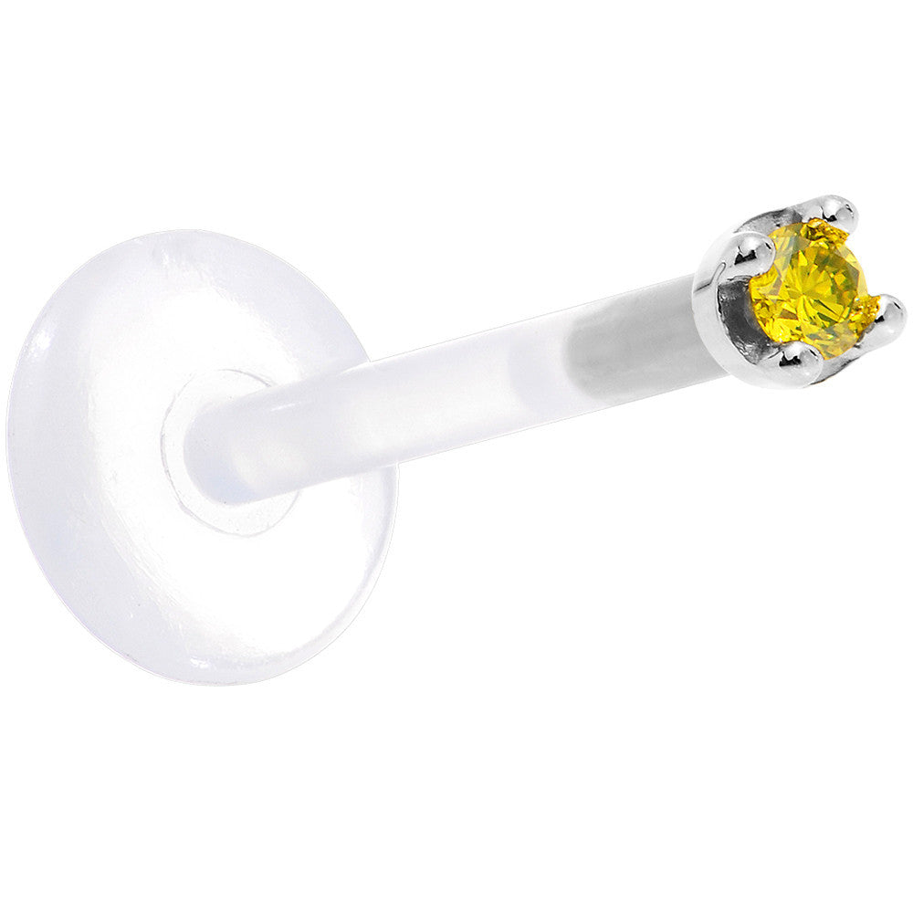 BodyCandy Solid 14K White Gold 1.5mm Genuine Yellow Diamond Bioplast Push in Monroe — alternative angle