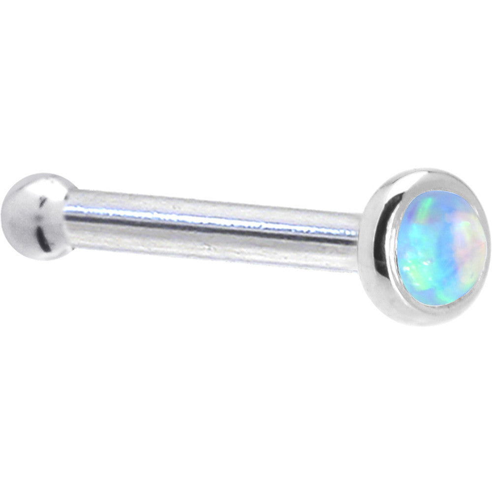 BodyCandy Solid 14K White Gold 2mm Light Blue Synthetic Opal Nose Ring — side view