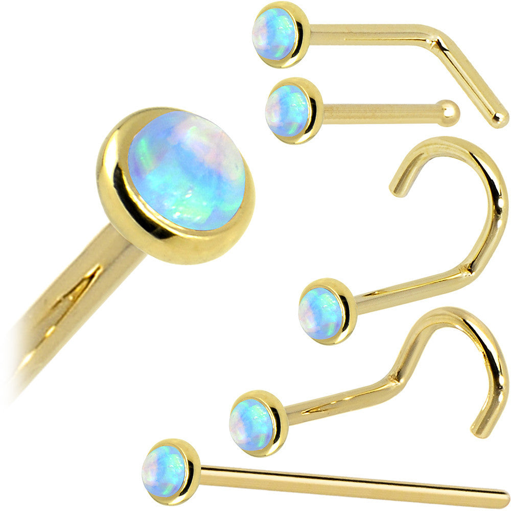BodyCandy Solid 14K Yellow Gold 2mm Light Blue Synthetic Opal Nose Ring — size reference