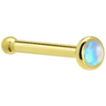 BodyCandy Solid 14K Yellow Gold 2mm Light Blue Synthetic Opal Nose Ring — side view