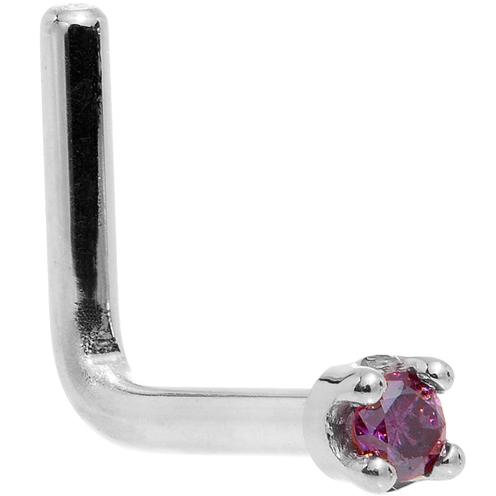 BodyCandy Solid 14K White Gold 1.5mm Genuine Purple Diamond Nose Ring — side view