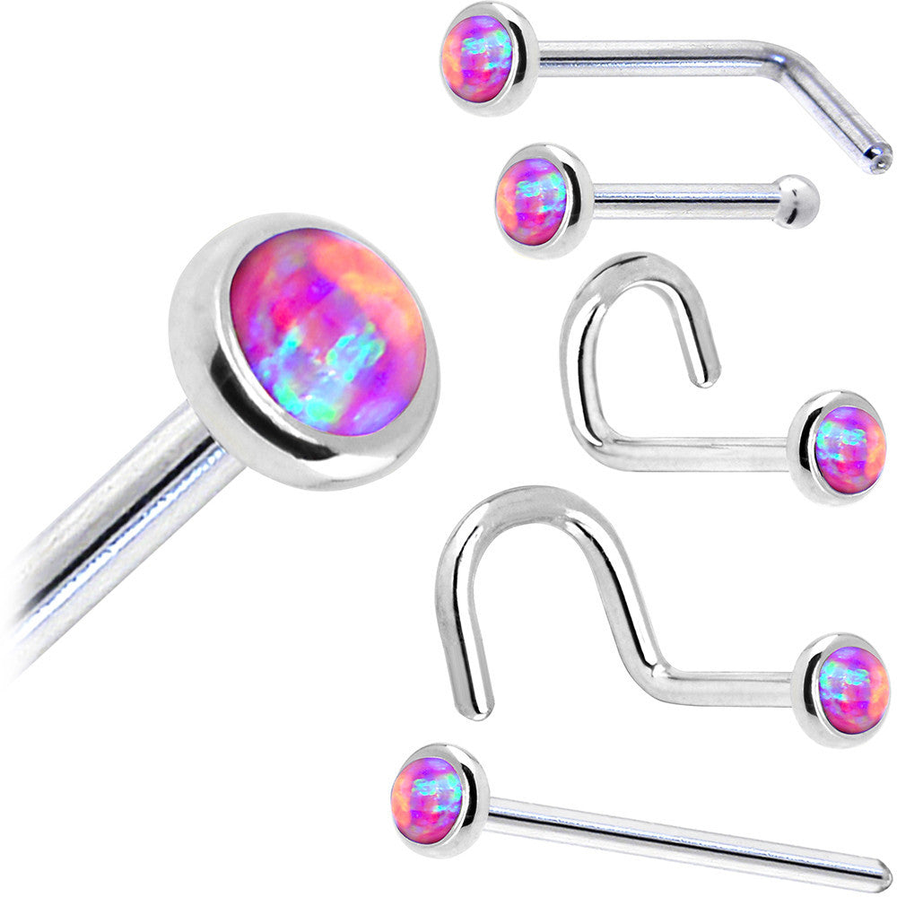 BodyCandy Solid 14K White Gold 2mm Fuchsia Synthetic Opal Nose Ring — size reference