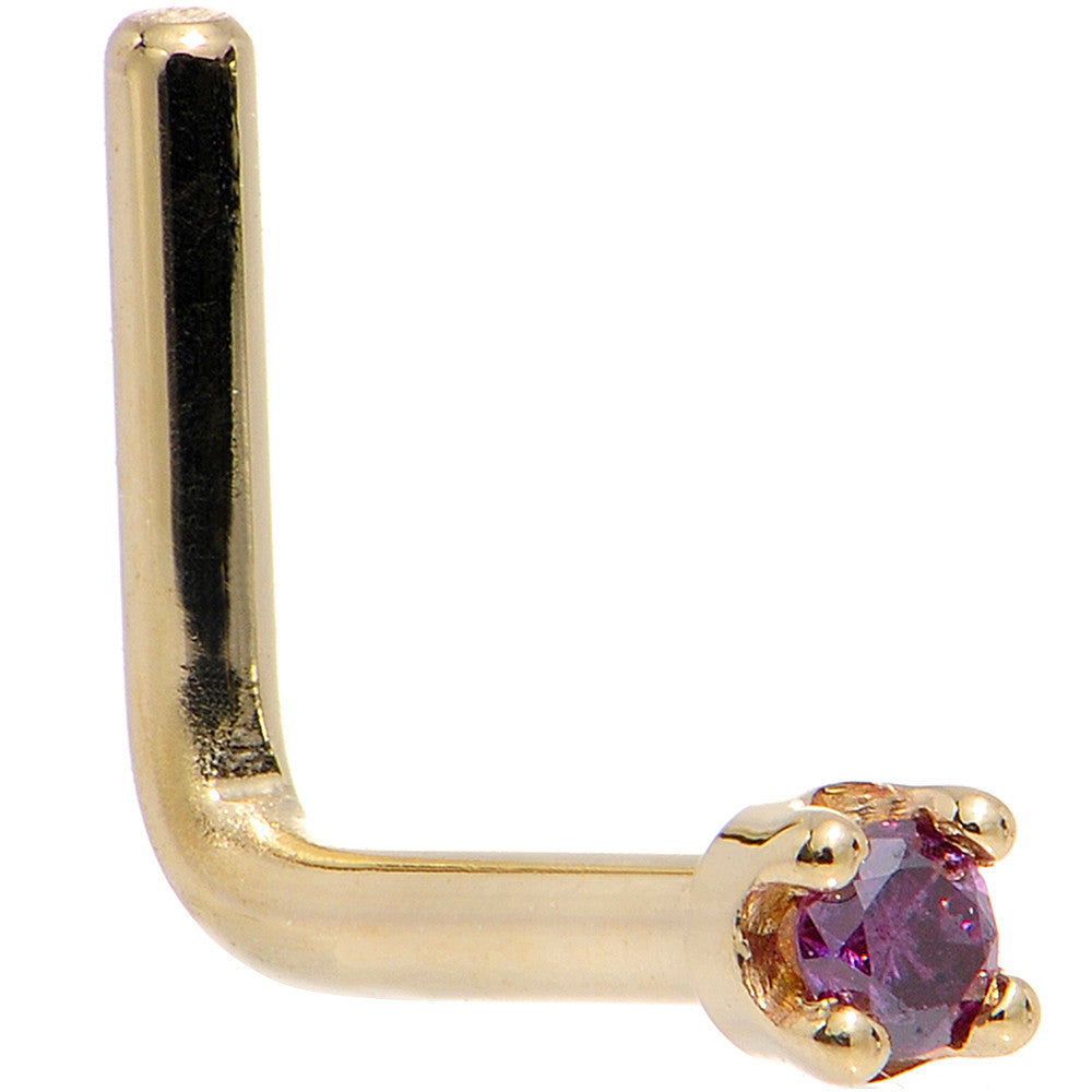 BodyCandy Solid 14K Yellow Gold 1.5mm Genuine Purple Diamond Nose Ring — back view