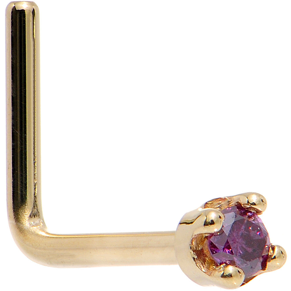 BodyCandy Solid 14K Yellow Gold 1.5mm Genuine Purple Diamond Nose Ring — color detail