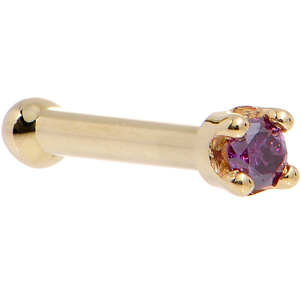BodyCandy Solid 14K Yellow Gold 1.5mm Genuine Purple Diamond Nose Ring — alternative angle
