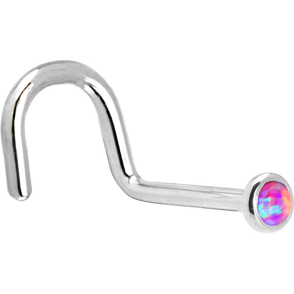 BodyCandy Solid 14K White Gold 2mm Fuchsia Synthetic Opal Nose Ring — detail close-up