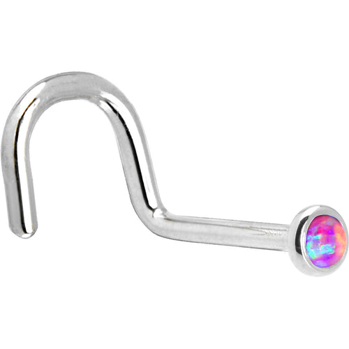 BodyCandy Solid 14K White Gold 2mm Fuchsia Synthetic Opal Nose Ring — detail close-up