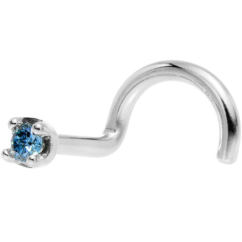 BodyCandy Solid 14K White Gold 1.5mm Genuine Blue Diamond Nose Ring — detail close-up