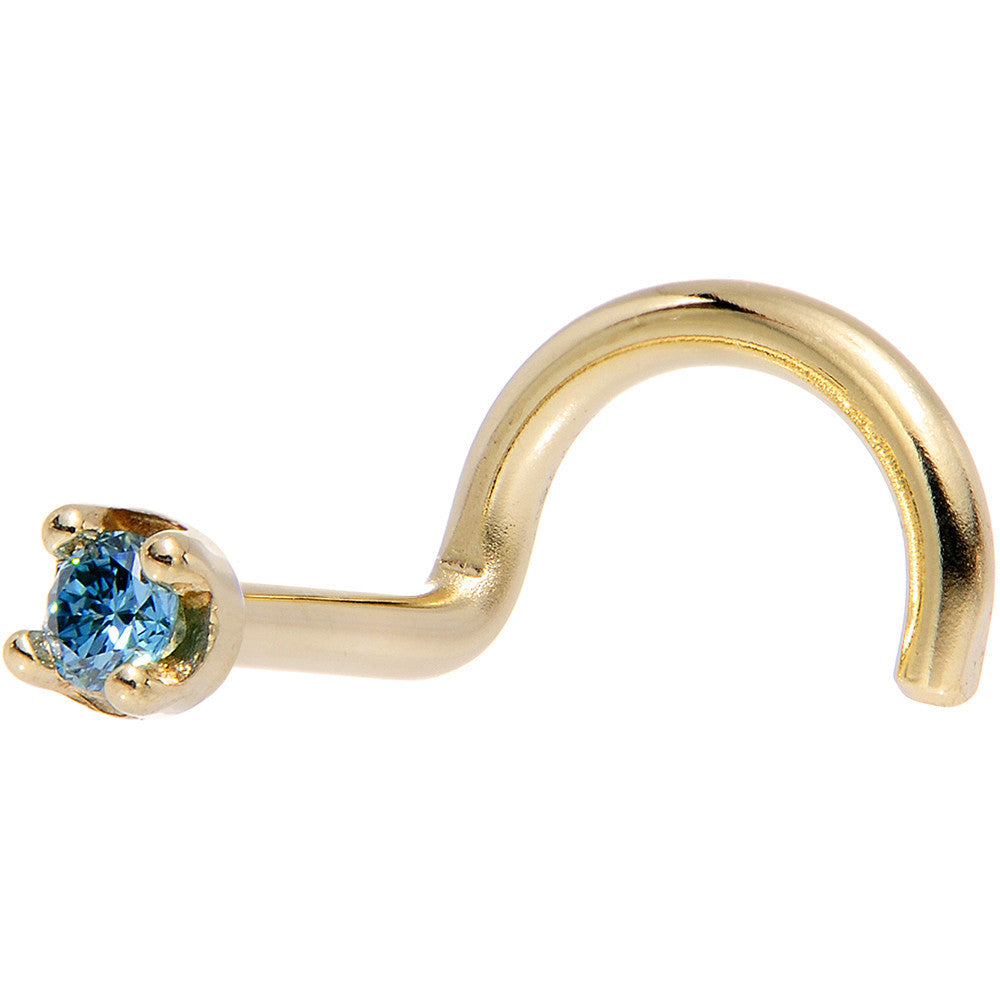BodyCandy Solid 14K Yellow Gold 1.5mm Genuine Blue Diamond Nose Ring — detail close-up