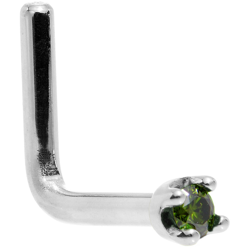 BodyCandy 14k White Gold 2mm Lab Grown Green Diamond Nose Ring — back view