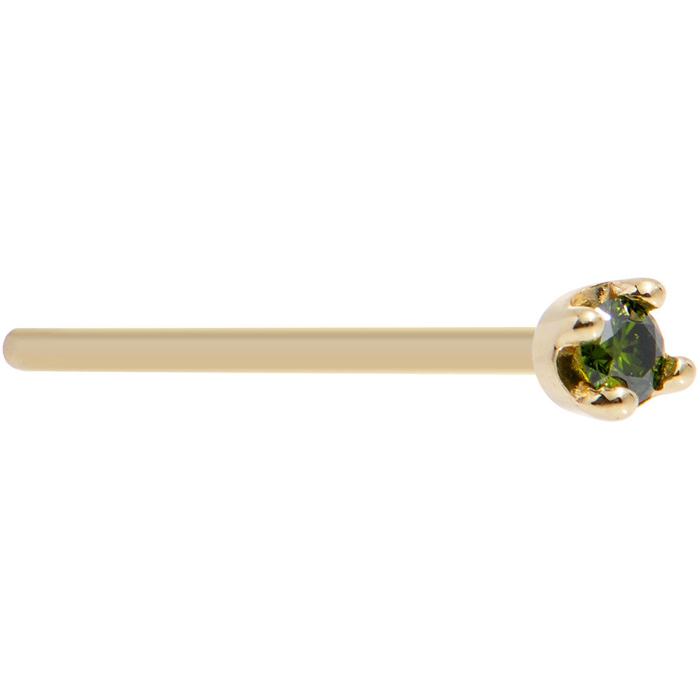 BodyCandy Solid 14K Yellow Gold 1.5mm Genuine Green Diamond Nose Ring — in-use photo