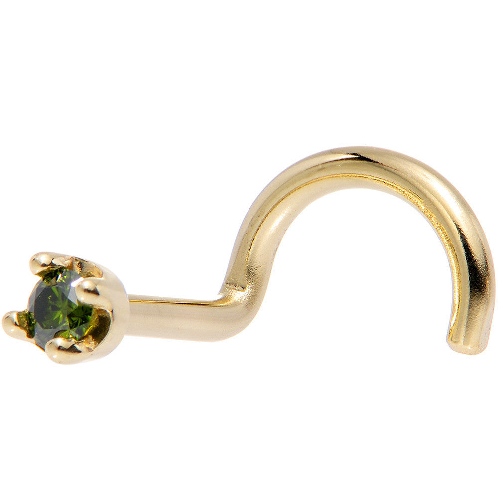 BodyCandy 14k Yellow Gold 2mm Lab Grown Green Diamond Nose Ring — detail close-up
