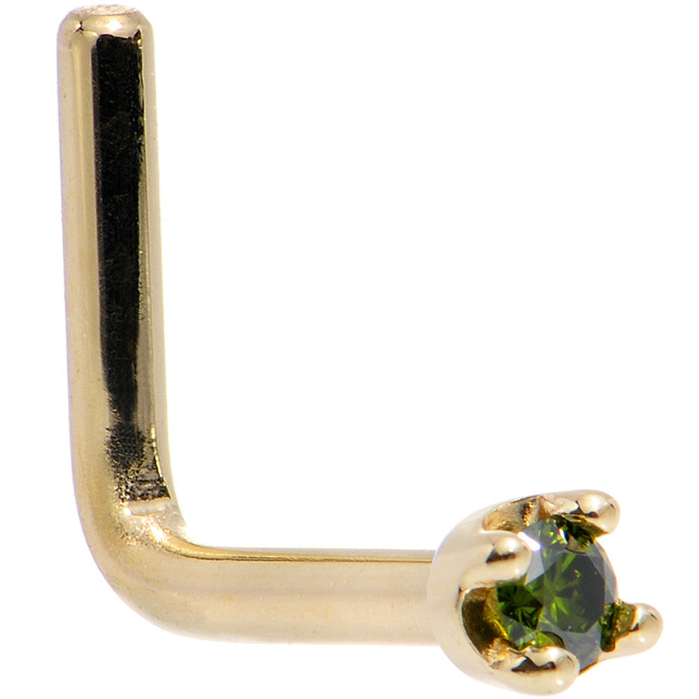 BodyCandy Solid 14K Yellow Gold 1.5mm Genuine Green Diamond Nose Ring — back view