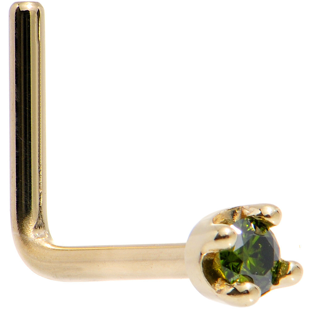BodyCandy 14k Yellow Gold 2mm Lab Grown Green Diamond Nose Ring — color detail