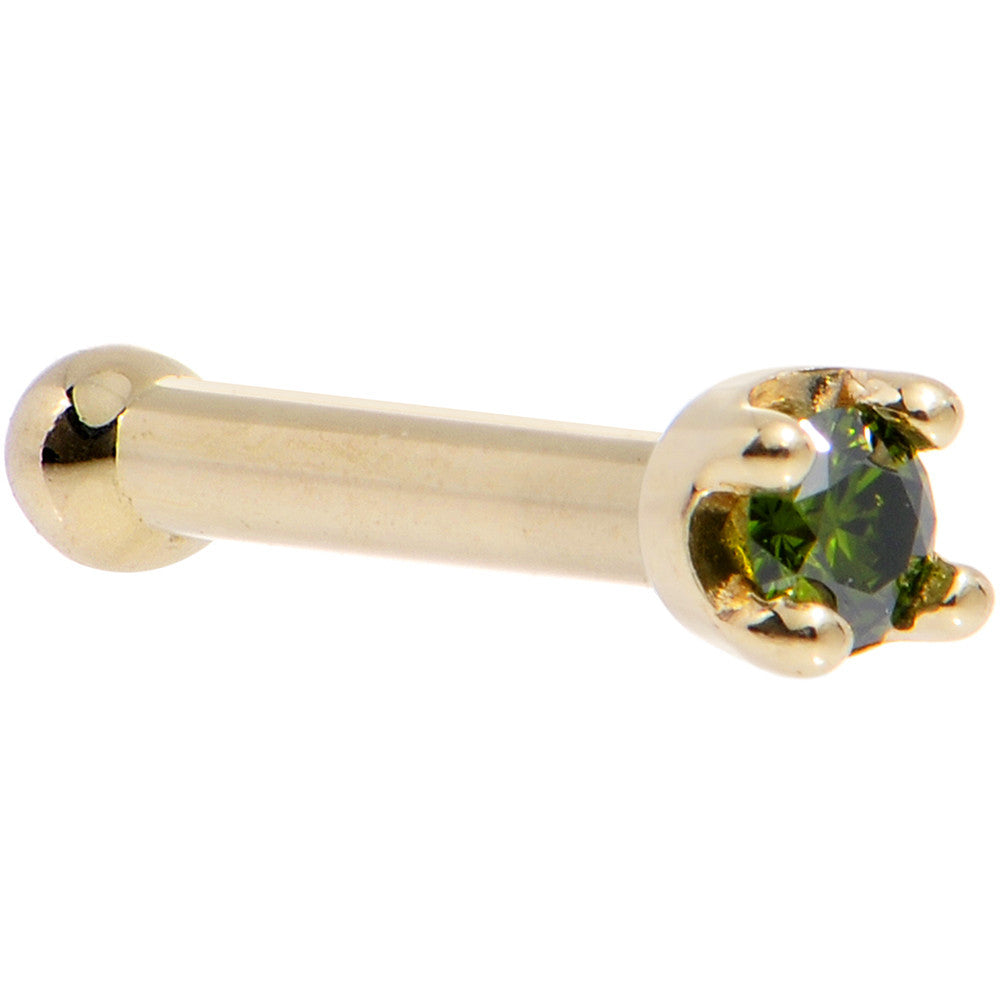 BodyCandy Solid 14K Yellow Gold 1.5mm Genuine Green Diamond Nose Ring — alternative angle