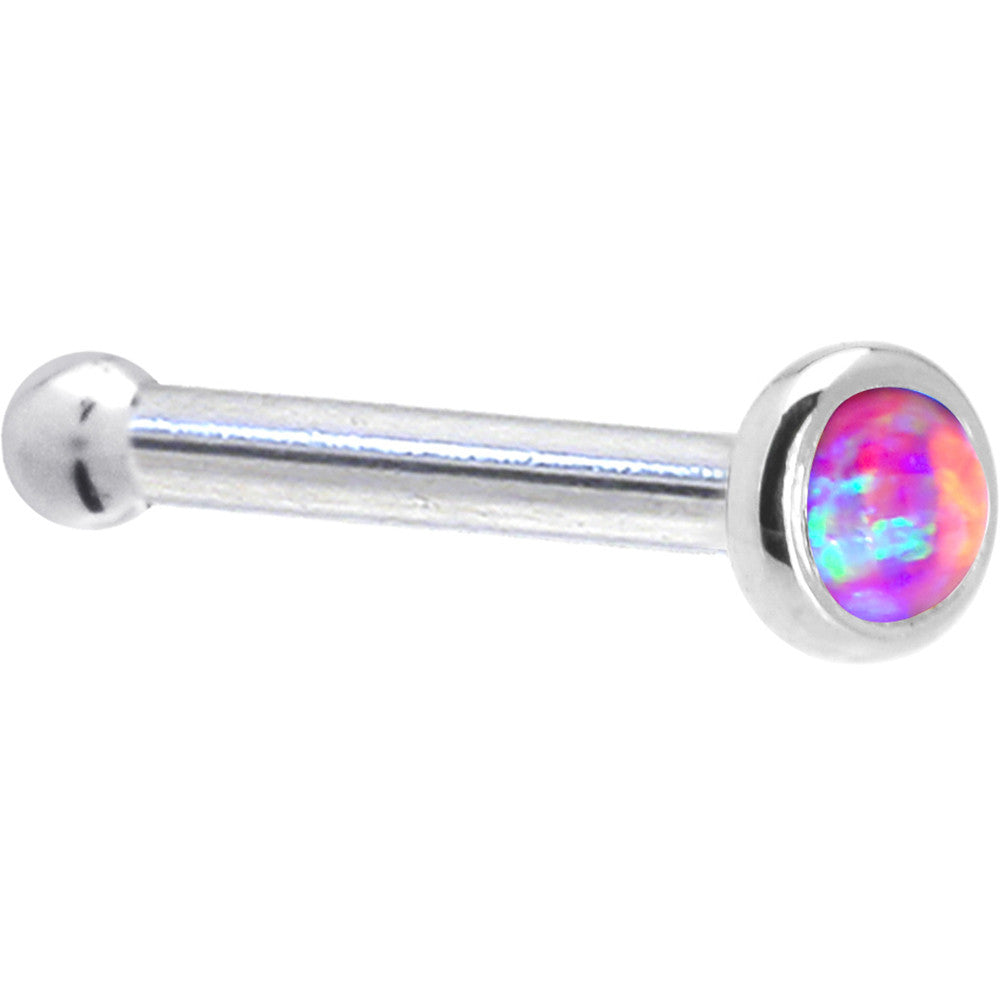 BodyCandy Solid 14K White Gold 2mm Fuchsia Synthetic Opal Nose Ring — side view