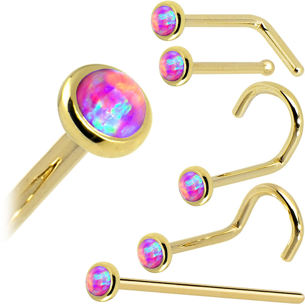 BodyCandy Solid 14K Yellow Gold 2mm Fuchsia Synthetic Opal Nose Ring — size reference