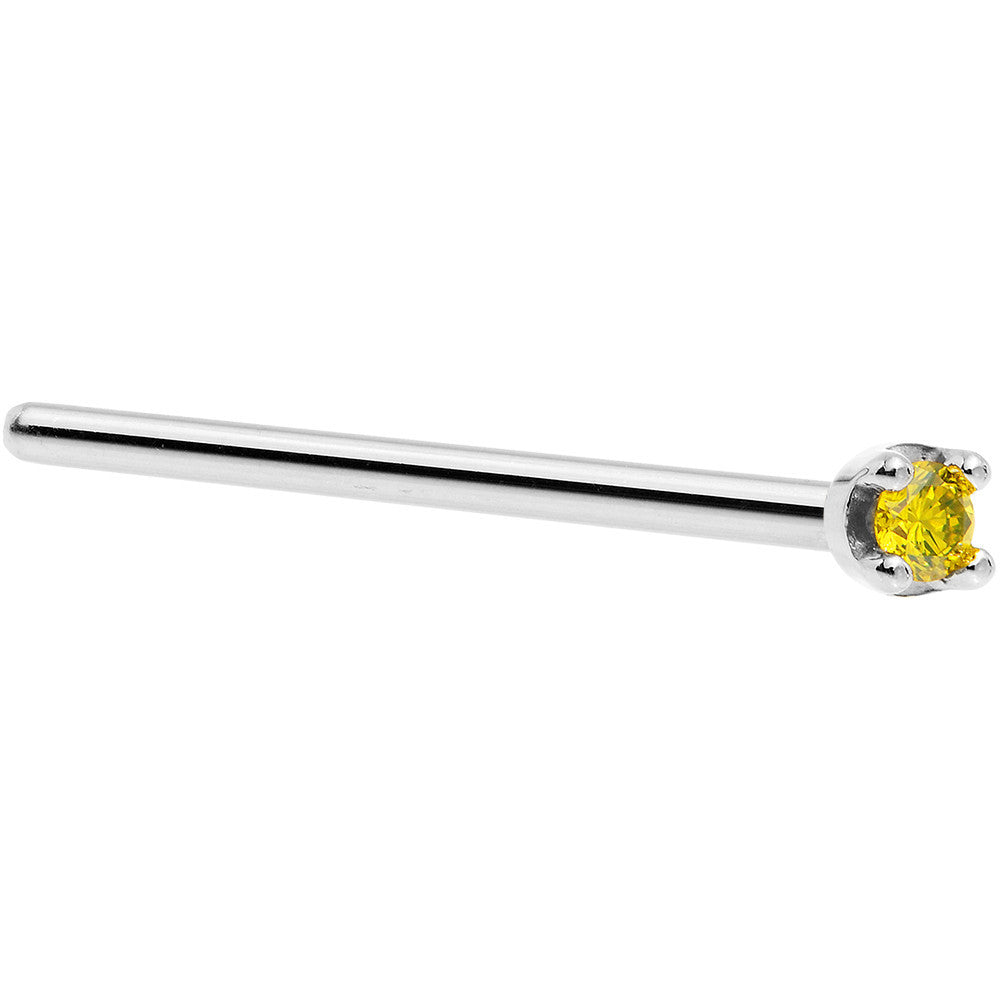 BodyCandy Solid 14K White Gold 1.5mm Genuine Yellow Diamond Nose Ring — side view