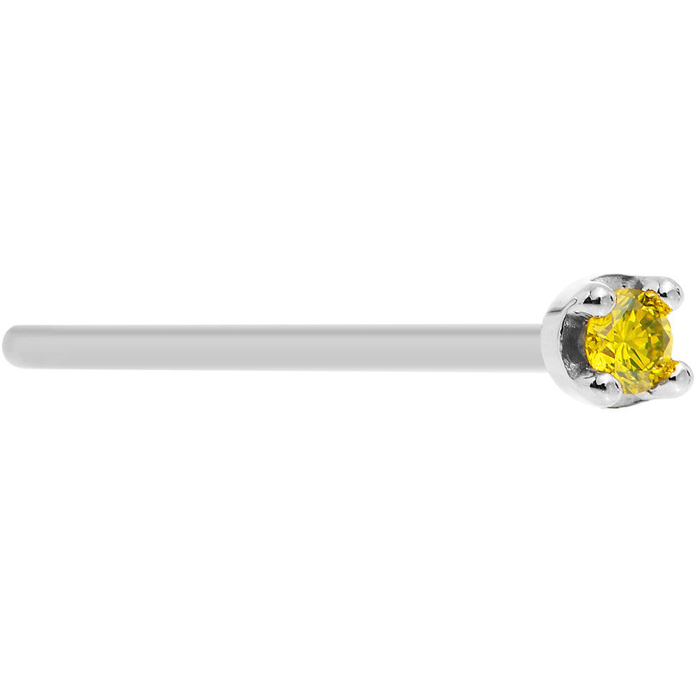 BodyCandy Solid 14K White Gold 1.5mm Genuine Yellow Diamond Nose Ring — in-use photo