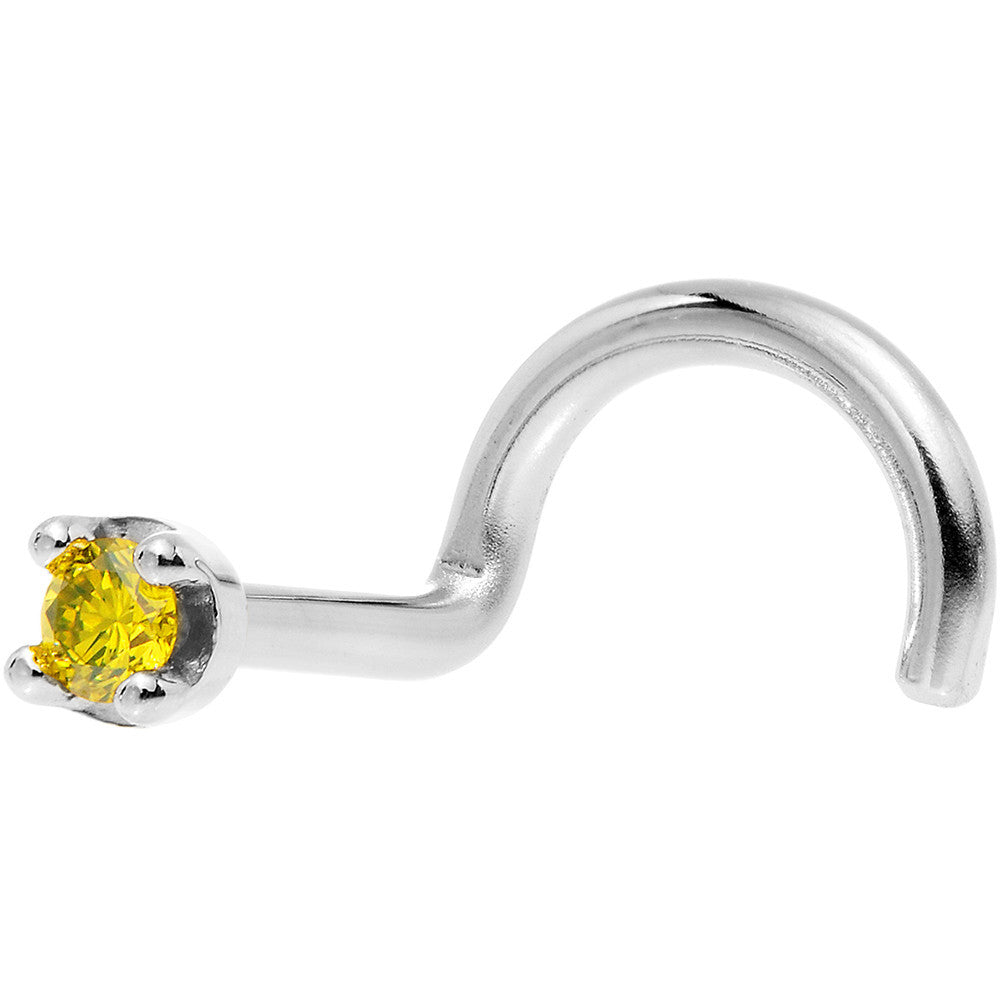 BodyCandy 14k White Gold 2mm Lab Grown Yellow Diamond Nose Ring — detail close-up