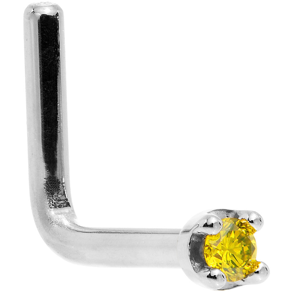 BodyCandy Solid 14K White Gold 1.5mm Genuine Yellow Diamond Nose Ring — back view