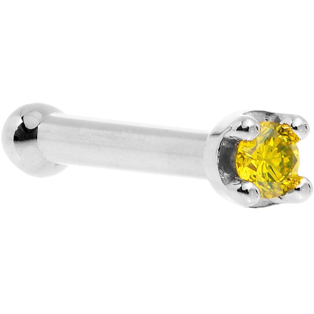 BodyCandy Solid 18K White Gold 1.5mm Genuine Yellow Diamond Nose Ring — back view