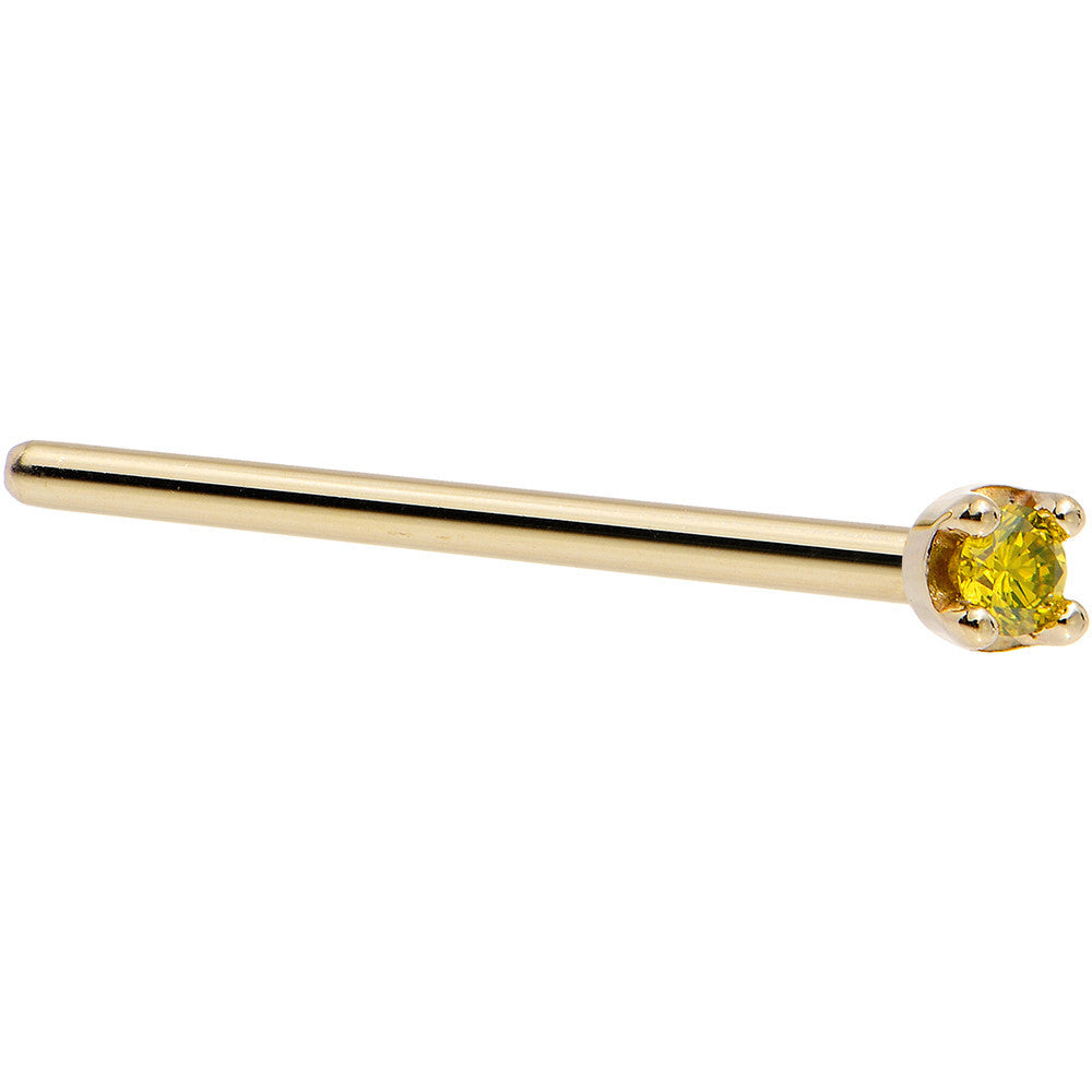 BodyCandy Solid 14K Yellow Gold 1.5mm Genuine Yellow Diamond Nose Ring — side view