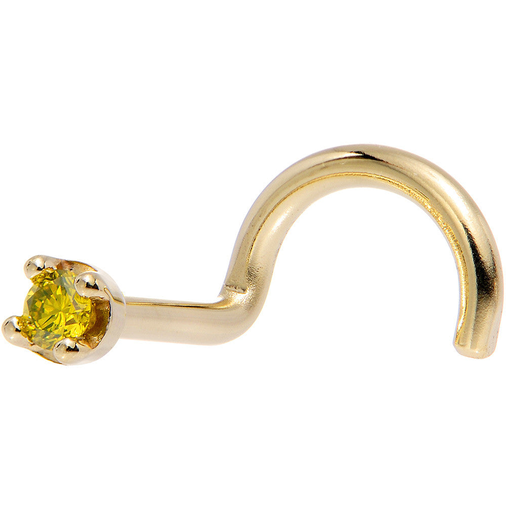 BodyCandy Solid 14K Yellow Gold 1.5mm Genuine Yellow Diamond Nose Ring — detail close-up