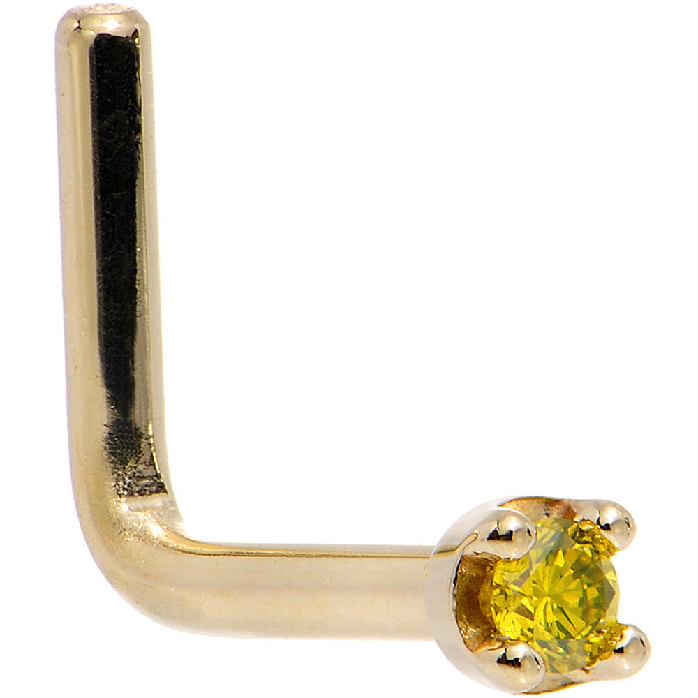 BodyCandy Solid 14K Yellow Gold 1.5mm Genuine Yellow Diamond Nose Ring — back view