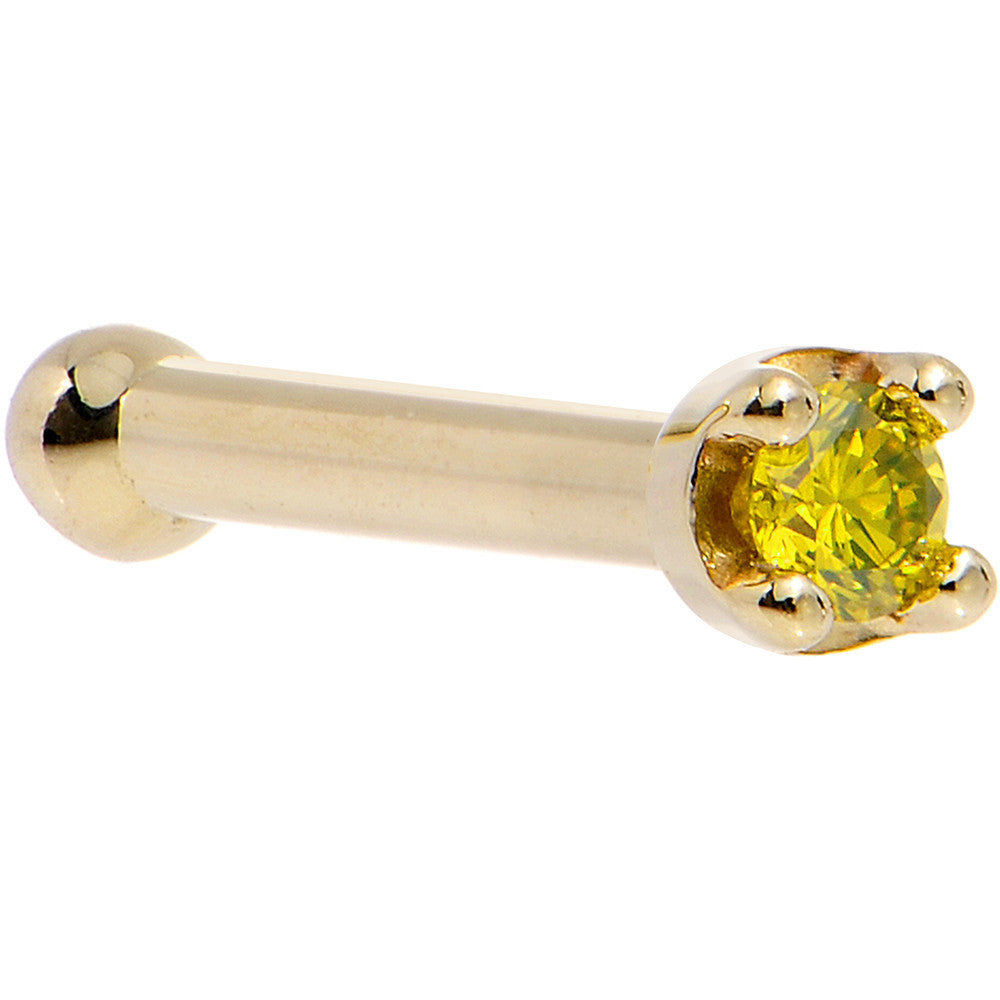 BodyCandy Solid 18K Yellow Gold 1.5mm Genuine Yellow Diamond Nose Ring — back view