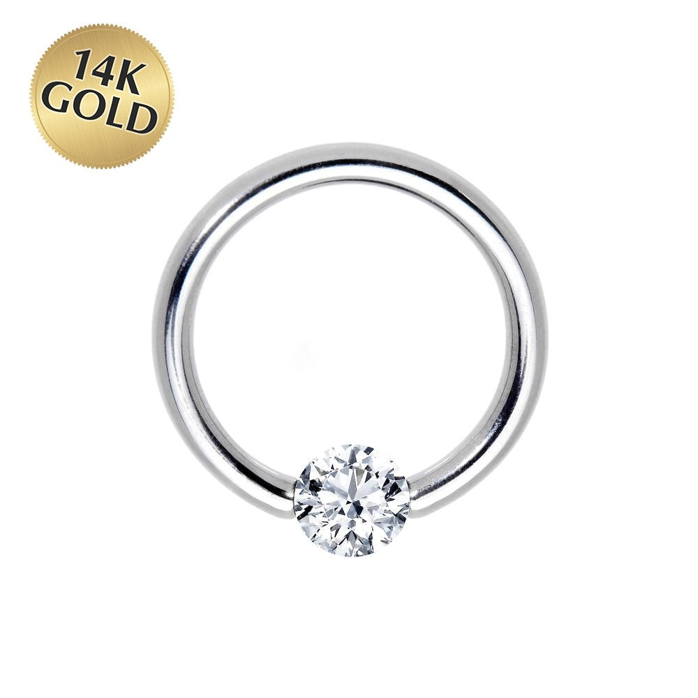 BodyCandy 16G 1/2 Solid 14k White Gold 3mm Clear Cubic Zirconia Tension Captive Ring — lifestyle context