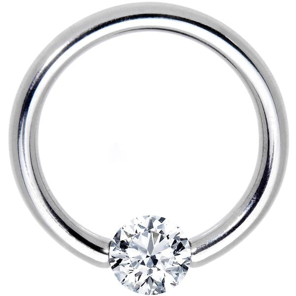 BodyCandy 16G 1/2 Solid 14k White Gold 3mm Clear Cubic Zirconia Tension Captive Ring — detail close-up