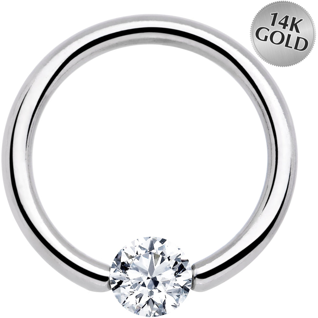 BodyCandy 14G 1/2 Solid 14k White Gold 4mm Clear Cubic Zirconia Tension Captive Ring — main product shot