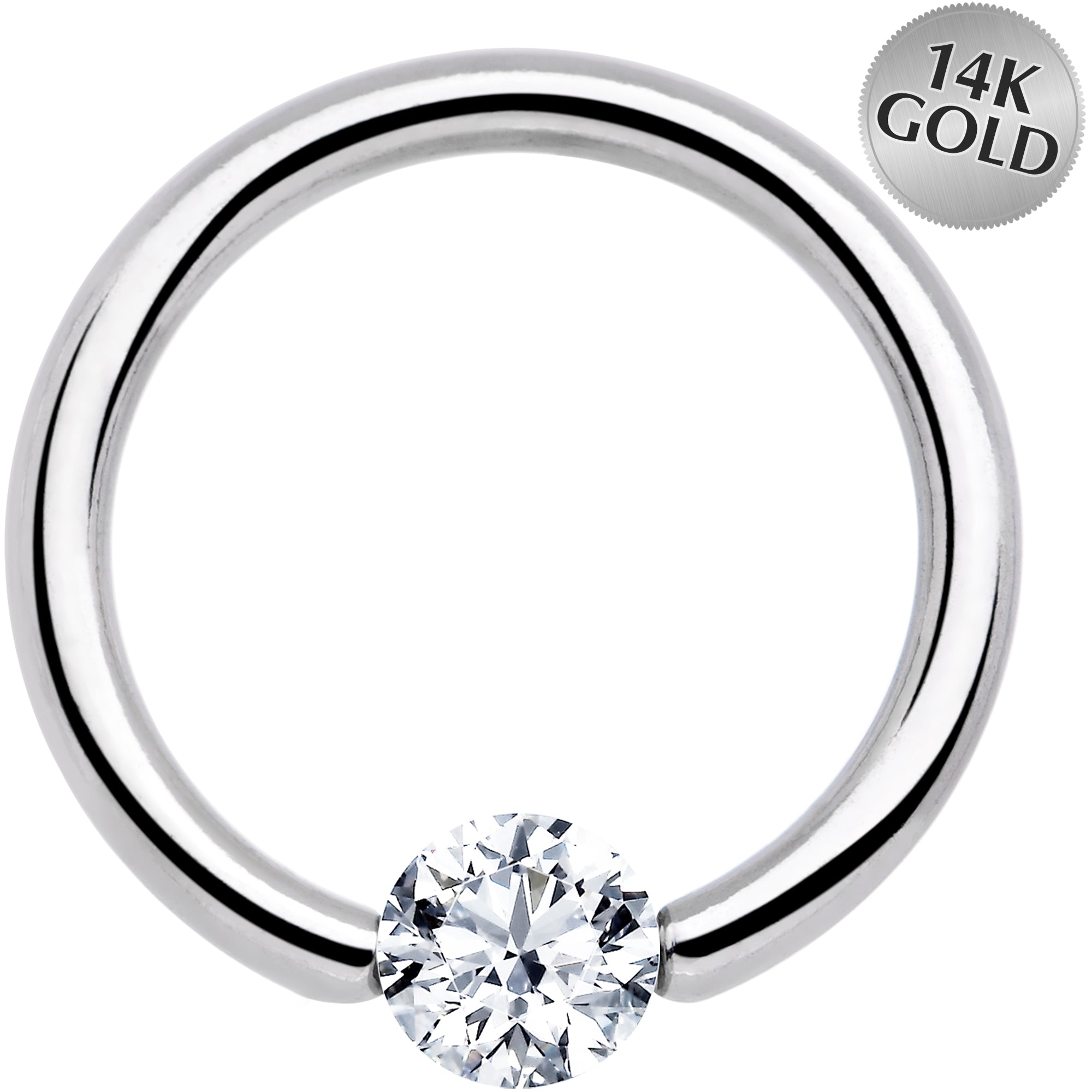 BodyCandy 14G 1/2 Solid 14k White Gold 4mm Clear Cubic Zirconia Tension Captive Ring — main product shot