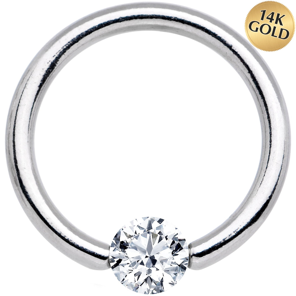 BodyCandy 14G 3/8 Solid 14k White Gold 4mm Clear Cubic Zirconia Tension Captive Ring — main product shot