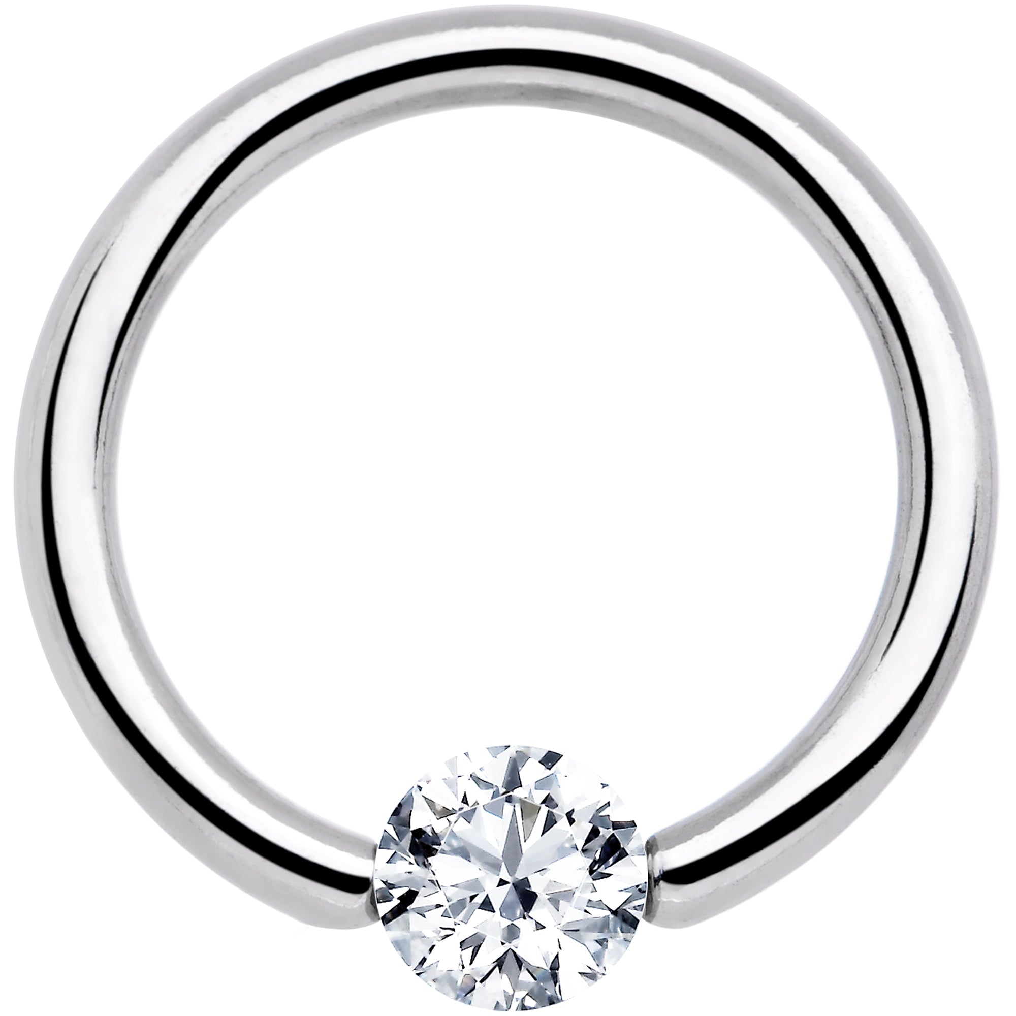BodyCandy 14G 1/2 Solid 14k White Gold 4mm Clear Cubic Zirconia Tension Captive Ring — detail close-up