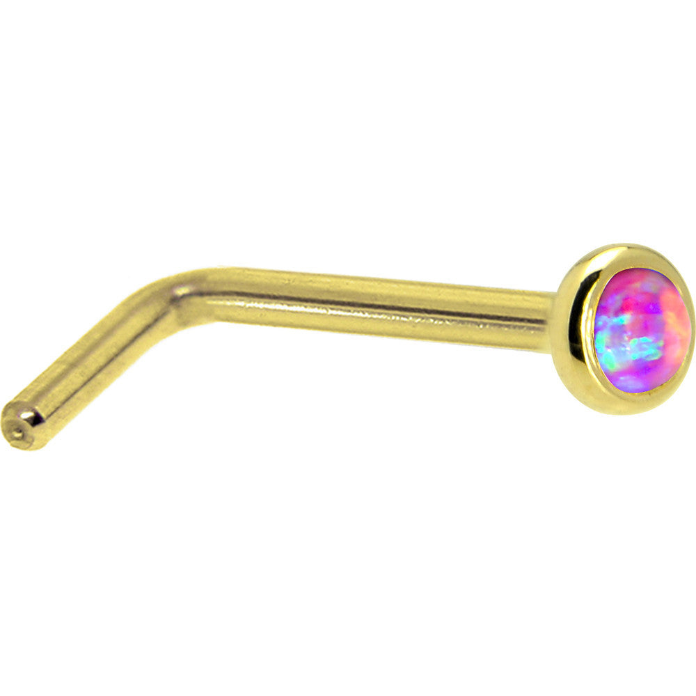 BodyCandy Solid 14K Yellow Gold 2mm Fuchsia Synthetic Opal Nose Ring — lifestyle context