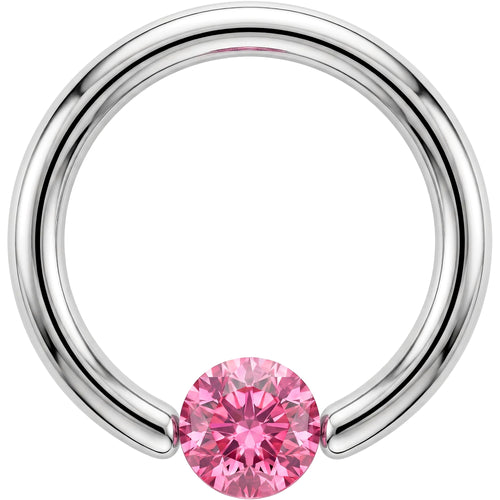 14G 7/16 Solid 14k White Gold 4mm Pink Cubic Zirconia Tension Captive Ring