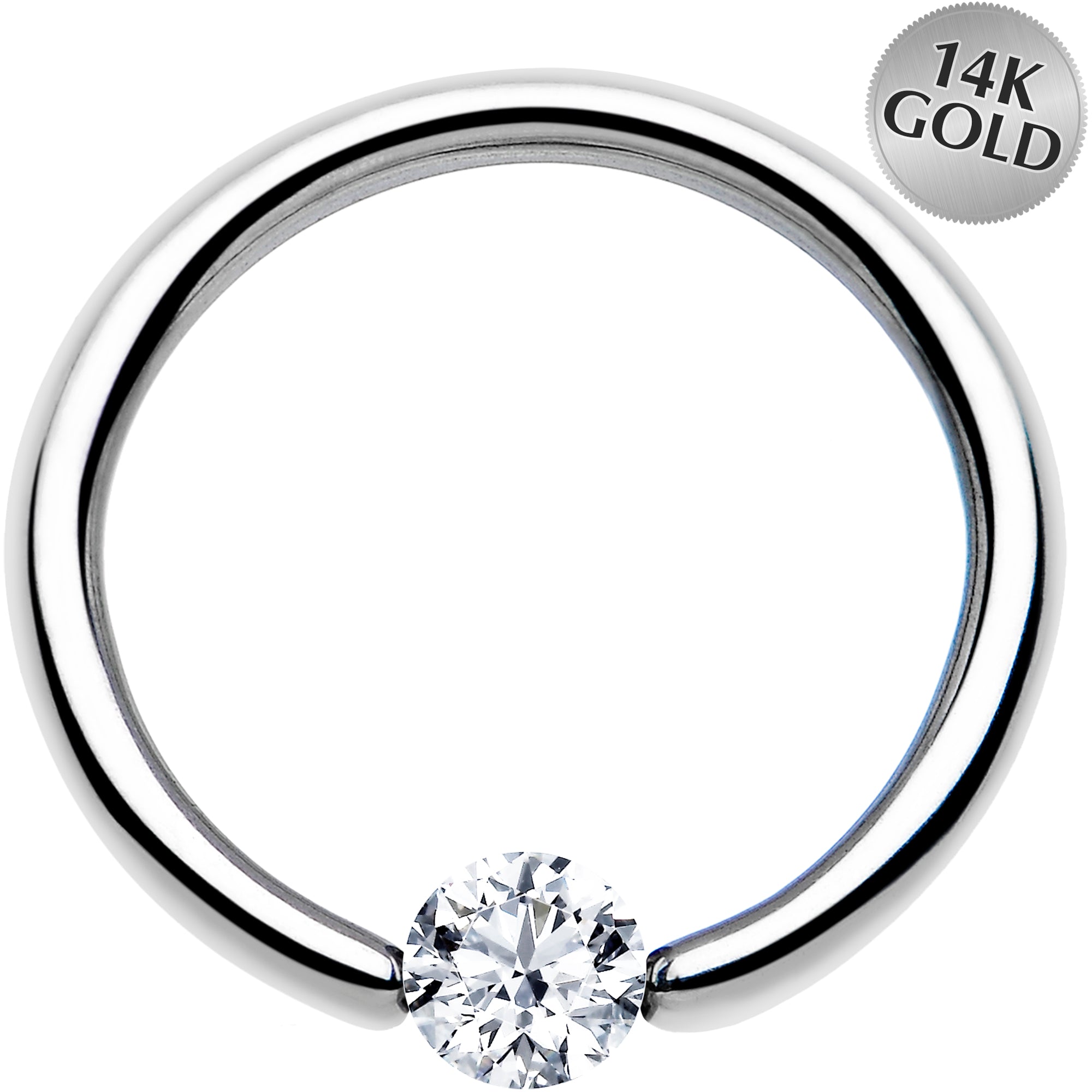 BodyCandy 16G 3/8 Solid 14k White Gold 3mm Clear Cubic Zirconia Tension Captive Ring — main product shot