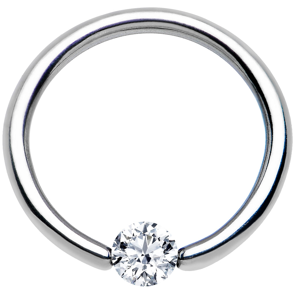 BodyCandy 14G 3/8 Solid 14k White Gold 4mm Clear Cubic Zirconia Tension Captive Ring — detail close-up