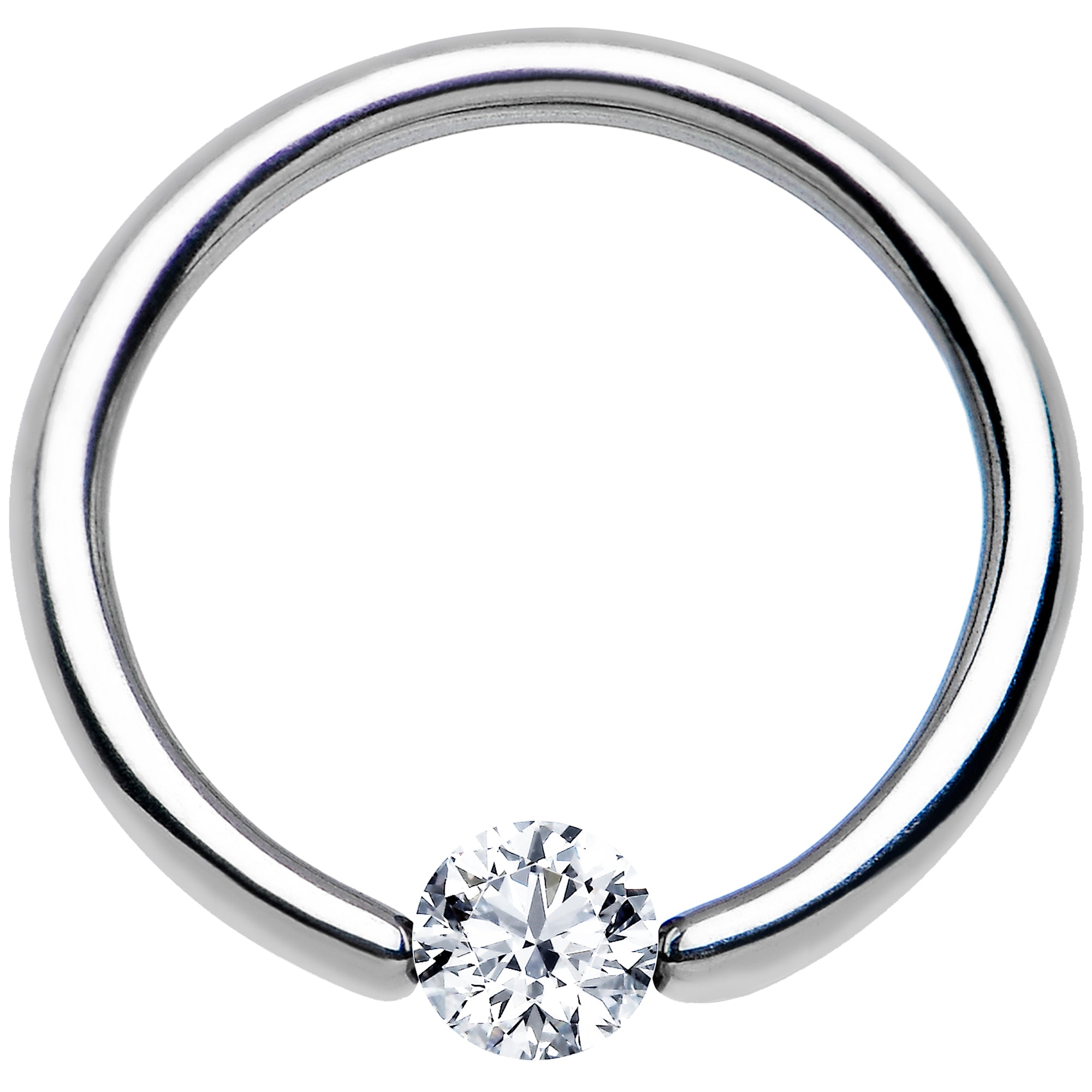 BodyCandy 14G 3/8 Solid 14k White Gold 4mm Clear Cubic Zirconia Tension Captive Ring — detail close-up