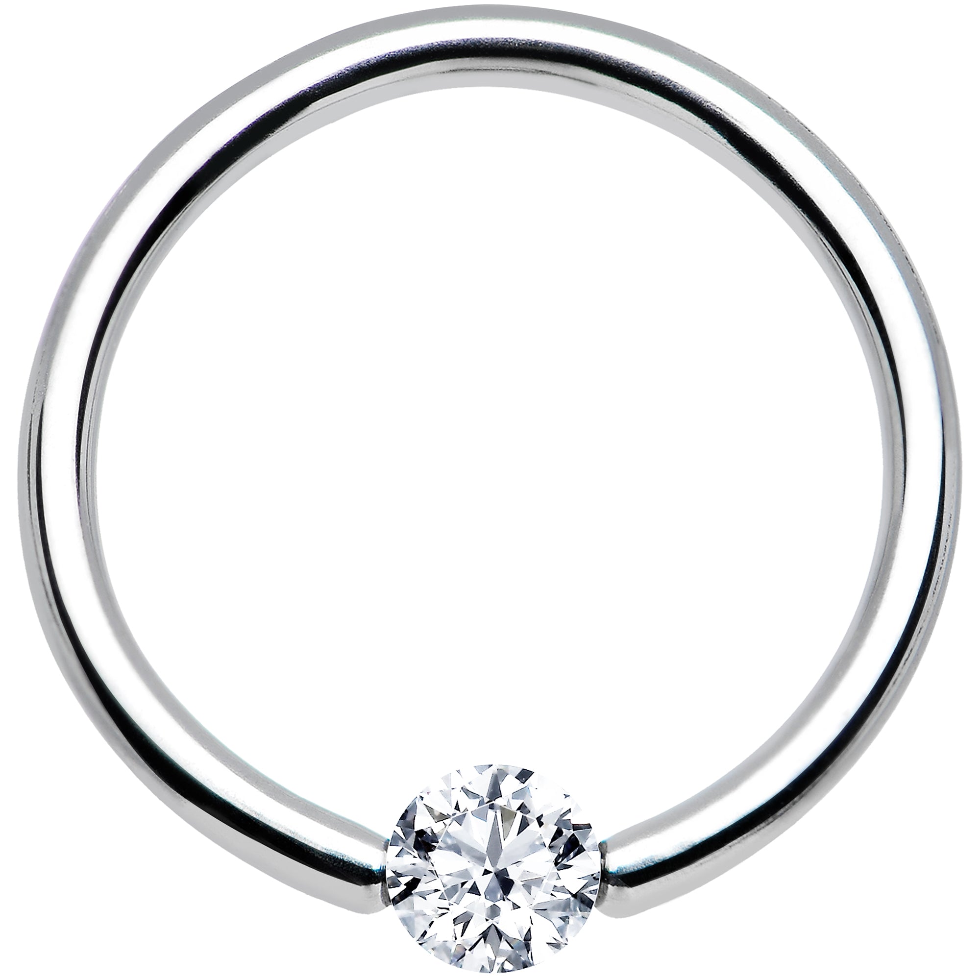 BodyCandy 14G 7/16 Solid 14k White Gold 4mm Clear Cubic Zirconia Tension Captive Ring — detail close-up