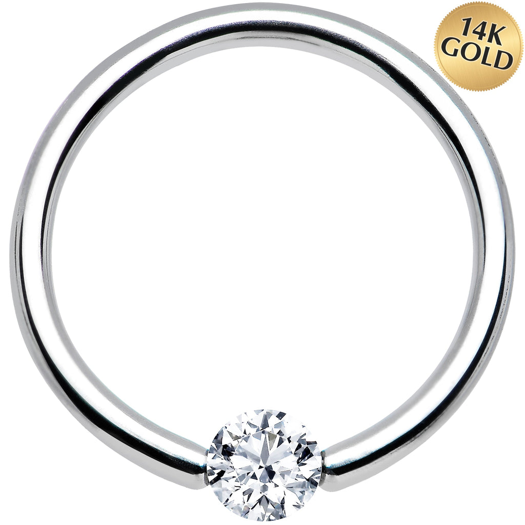 BodyCandy 16G 7/16 Solid 14k White Gold 3mm Clear Cubic Zirconia Tension Captive Ring — main product shot