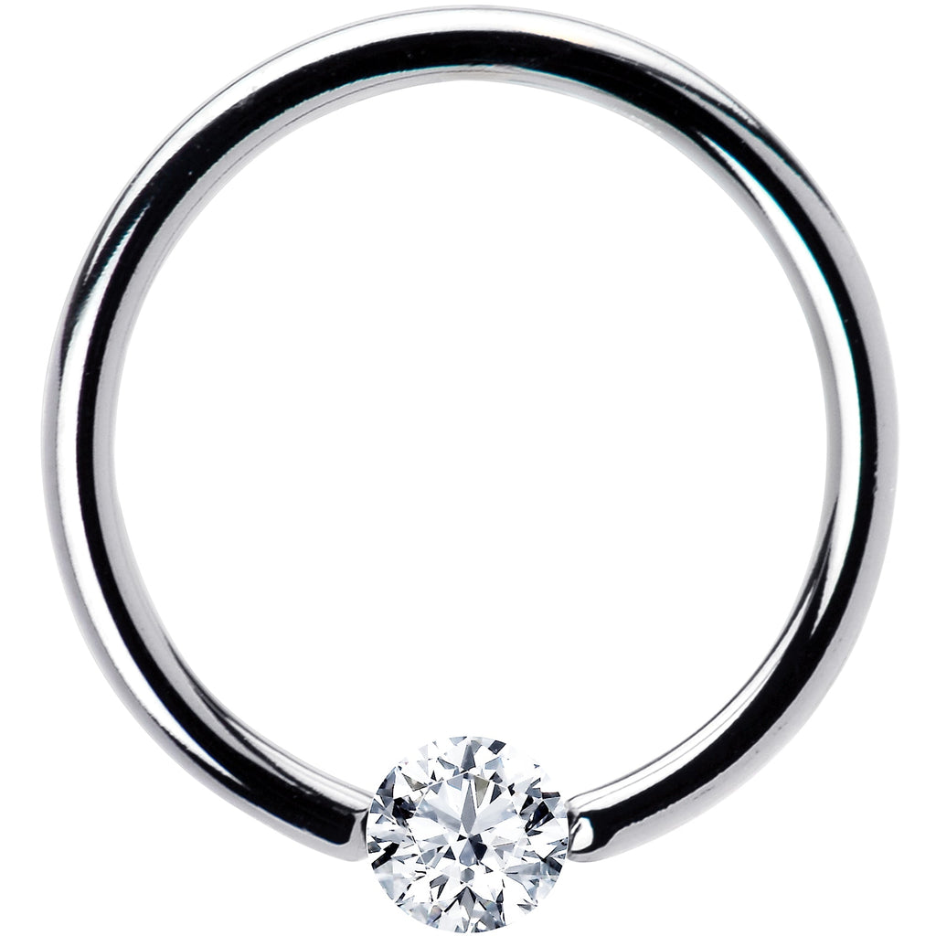 BodyCandy 16G 3/8 Solid 14k White Gold 3mm Clear Cubic Zirconia Tension Captive Ring — detail close-up
