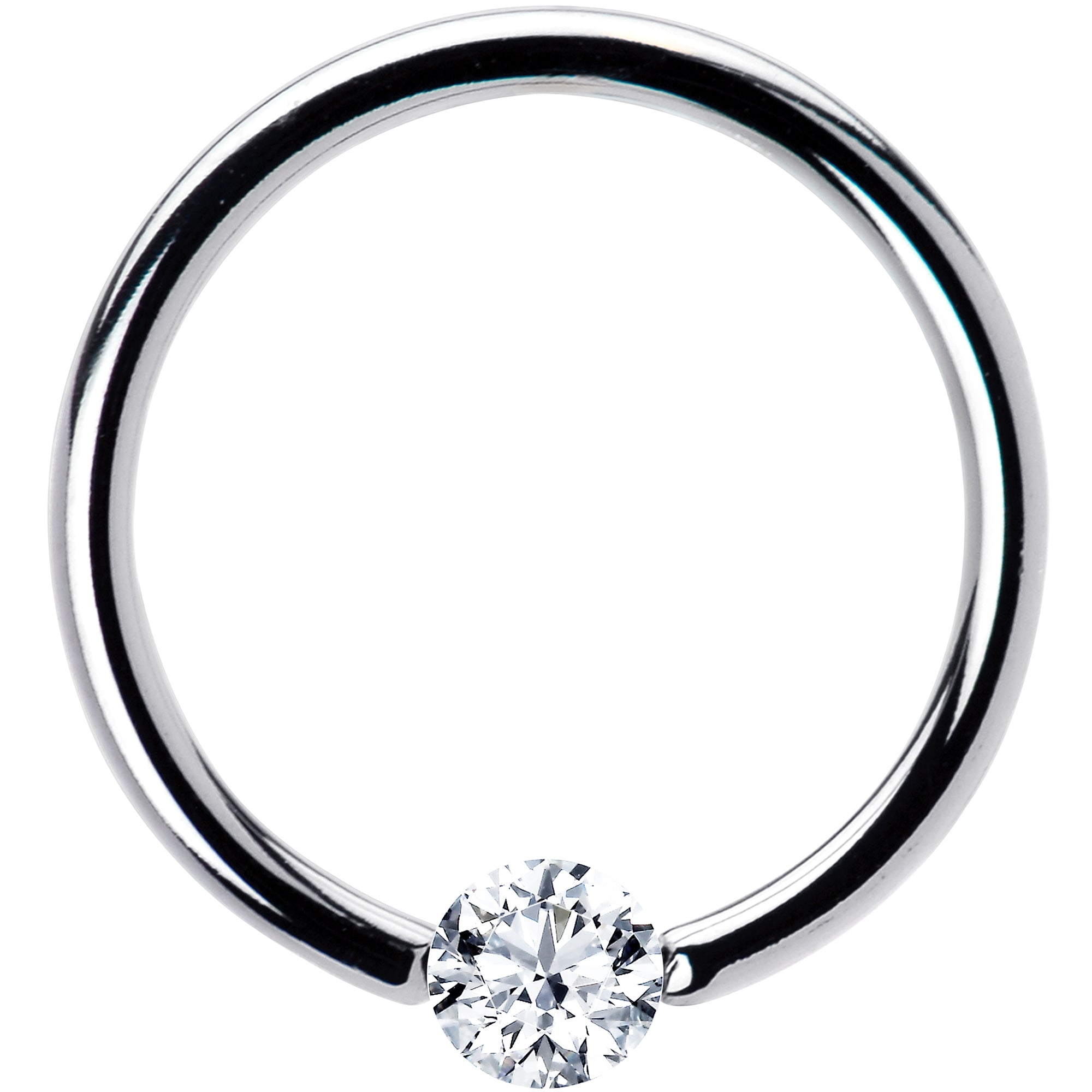 BodyCandy 16G 3/8 Solid 14k White Gold 3mm Clear Cubic Zirconia Tension Captive Ring — detail close-up