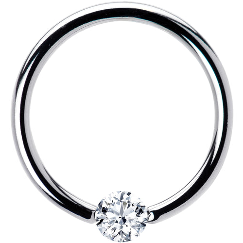 BodyCandy 16G 3/8 Solid 14k White Gold 3mm Clear Cubic Zirconia Tension Captive Ring — detail close-up